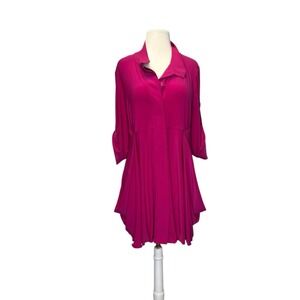 Joseph Ribkoff Pink Tunic Sz 12 Collar Button Tab Sleeves Lettuce Hem Slinky NWT